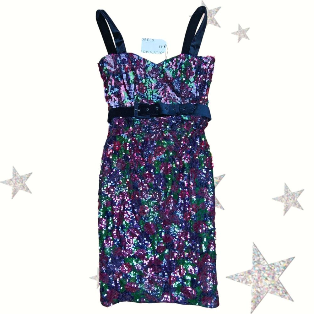 NWT Dress the Population Nicole Sequined Sheath Midi Dress